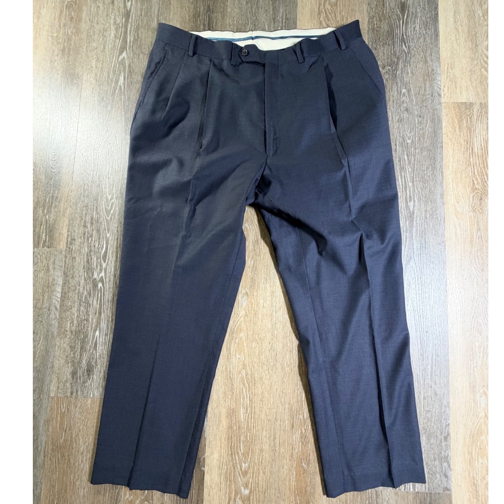 Nautica Dress Pants Mens 42L Navy Blue 100% Wool Pleated Trousers N515